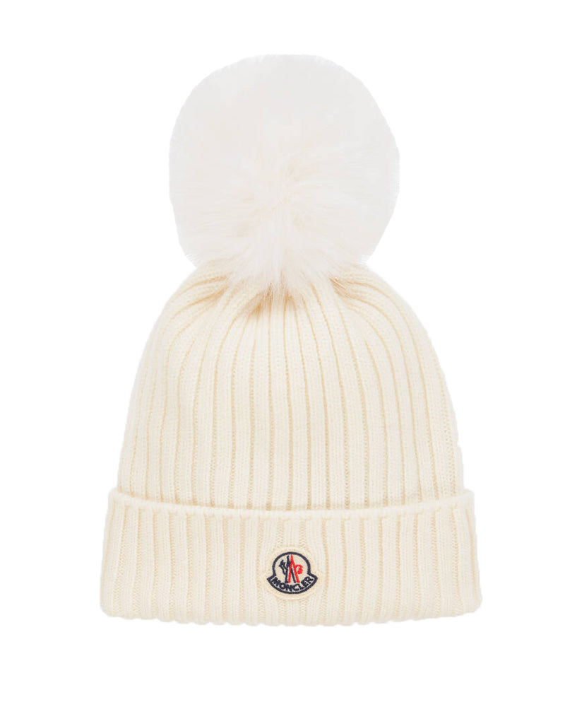 Moncler Kids Enfant White Wool Pom-Pom Hat
