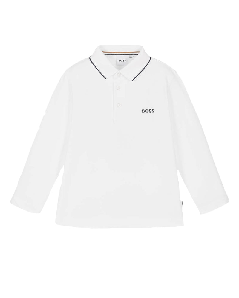 Boys White Long Sleeve Polo