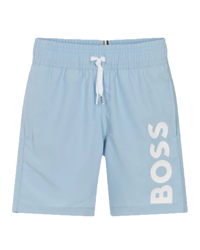 BOSS Boys Blue Logo Swim Shorts