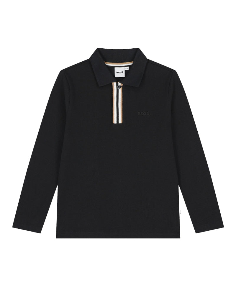 Boys Black Cotton Polo