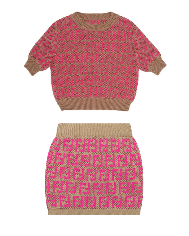 Fendi Girls Fuchsia Knit Sweater Skirt Set