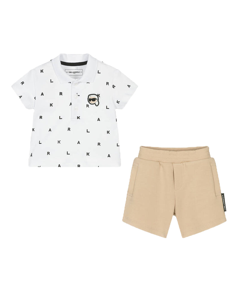 Baby Boys White/Beige Polo &amp; Short Set