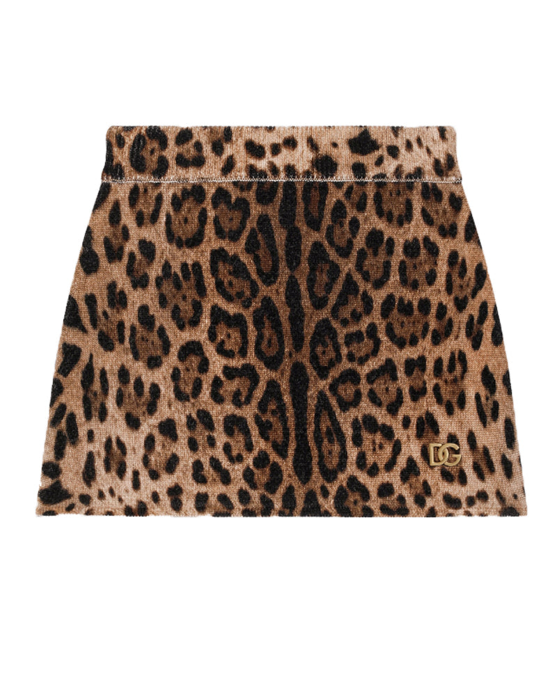 Girls Wool Printed Leopard Skirt