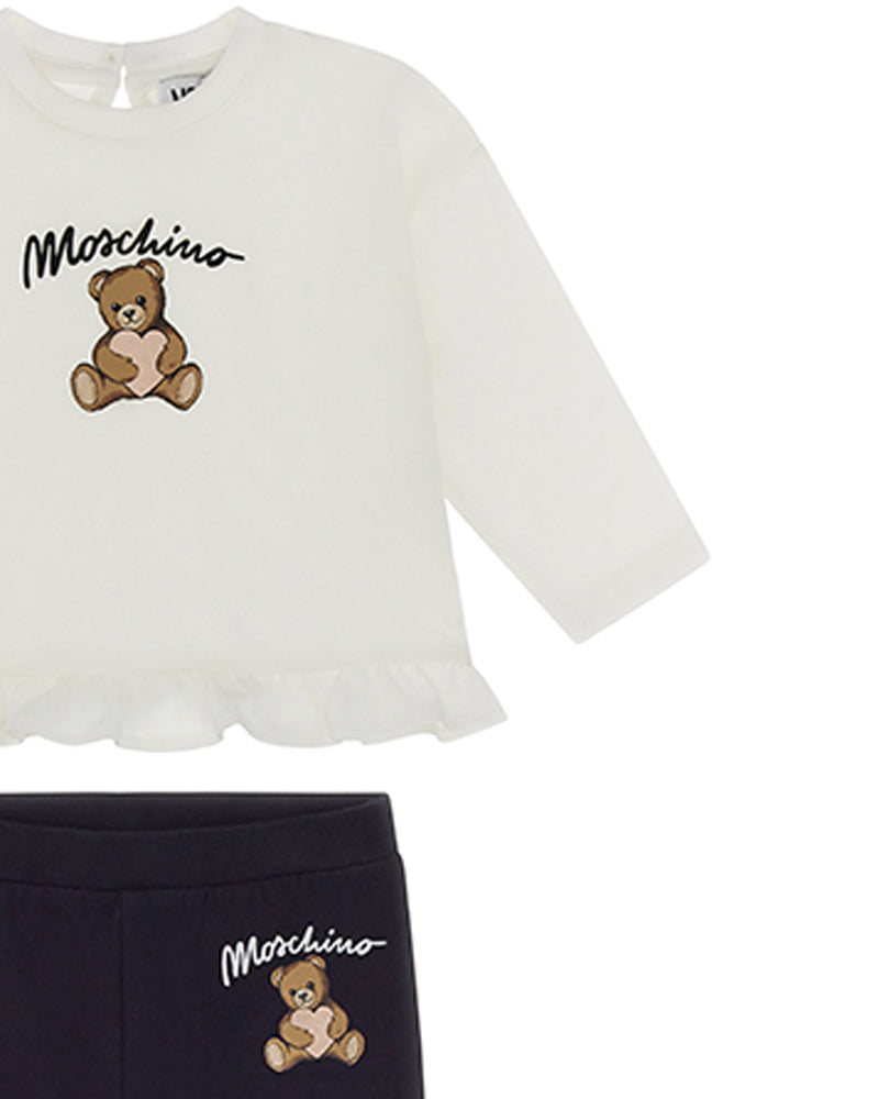 
  
    Moschino
  
 Baby Girls White Top & Legging Set
