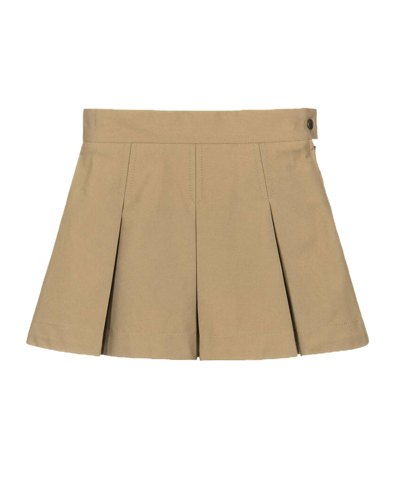 Girls Beige Pleated Logo Skirt