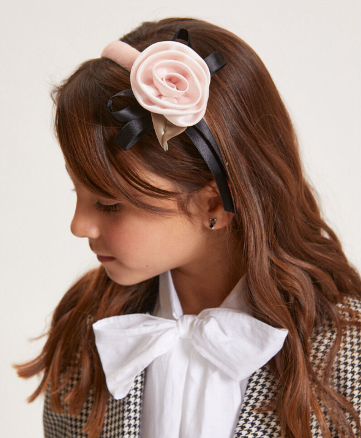 Girls Pink Velvet Rose Headband