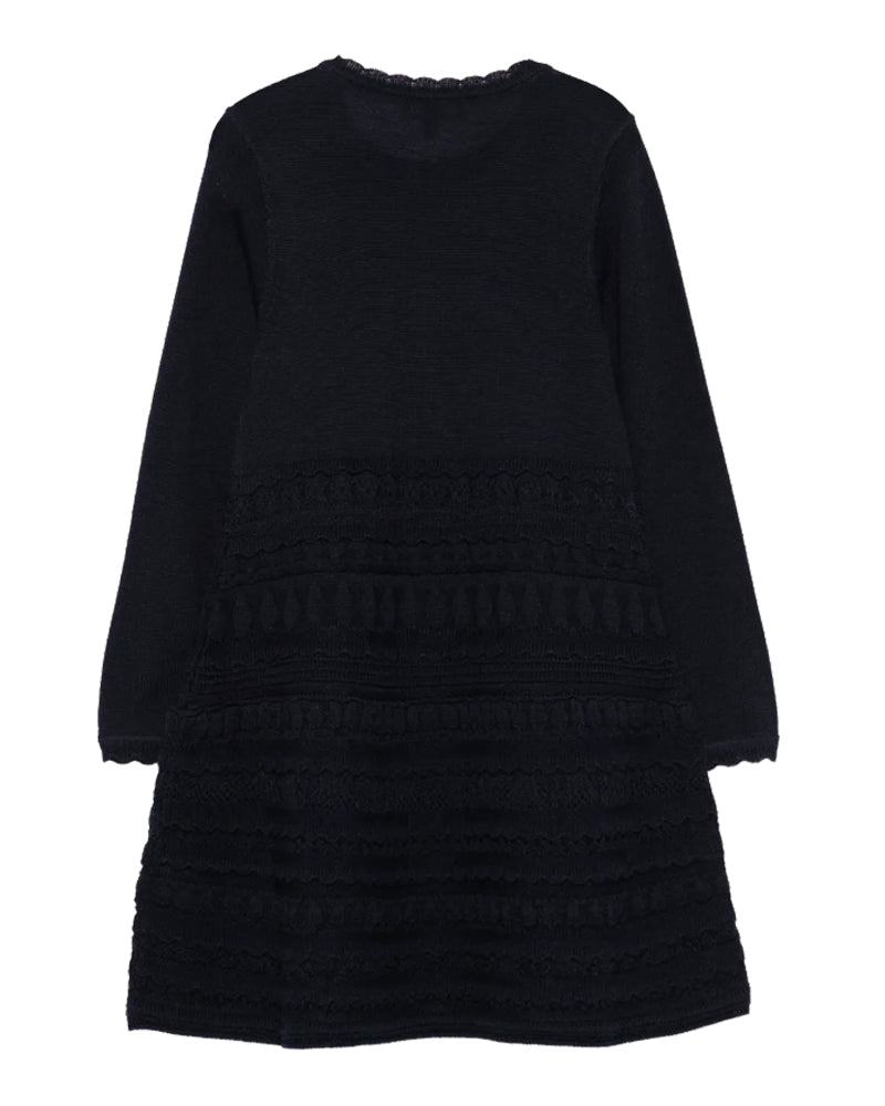 Girls Navy Micro Ruffle Dress
