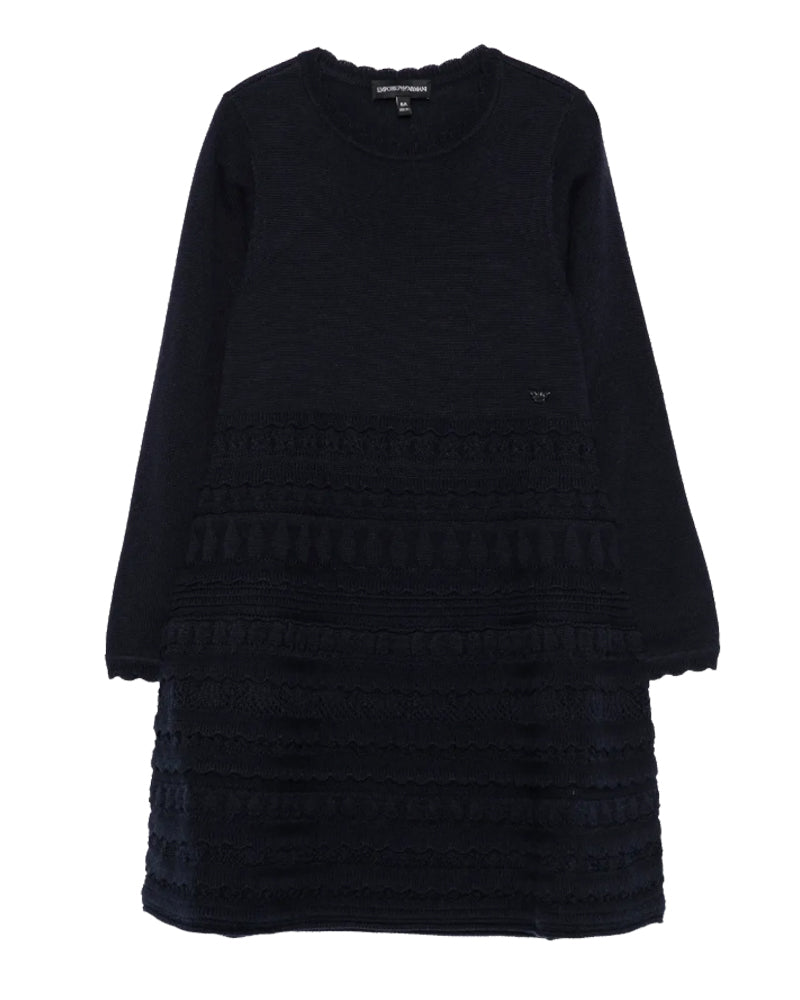 Girls Navy Micro Ruffle Dress