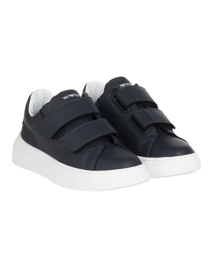 Boys Navy Leather Velcro Sneakers