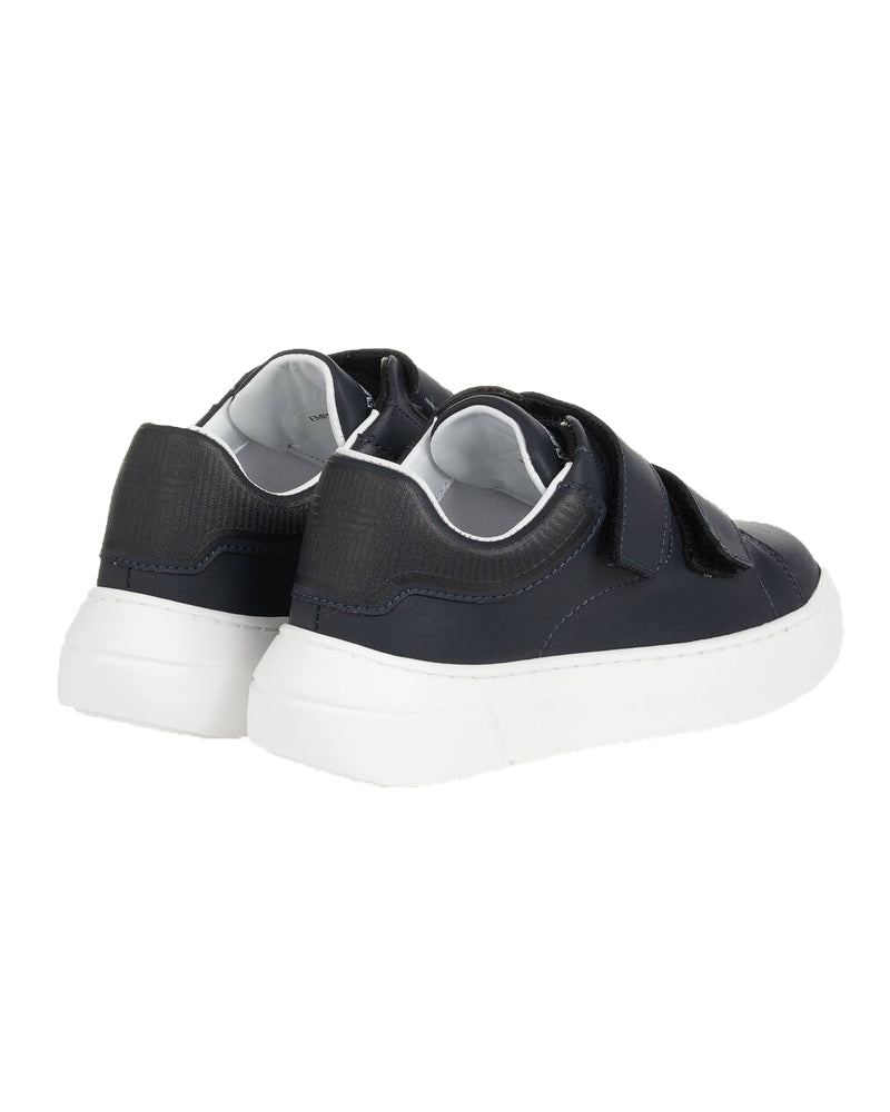 Boys Navy Leather Velcro Sneakers