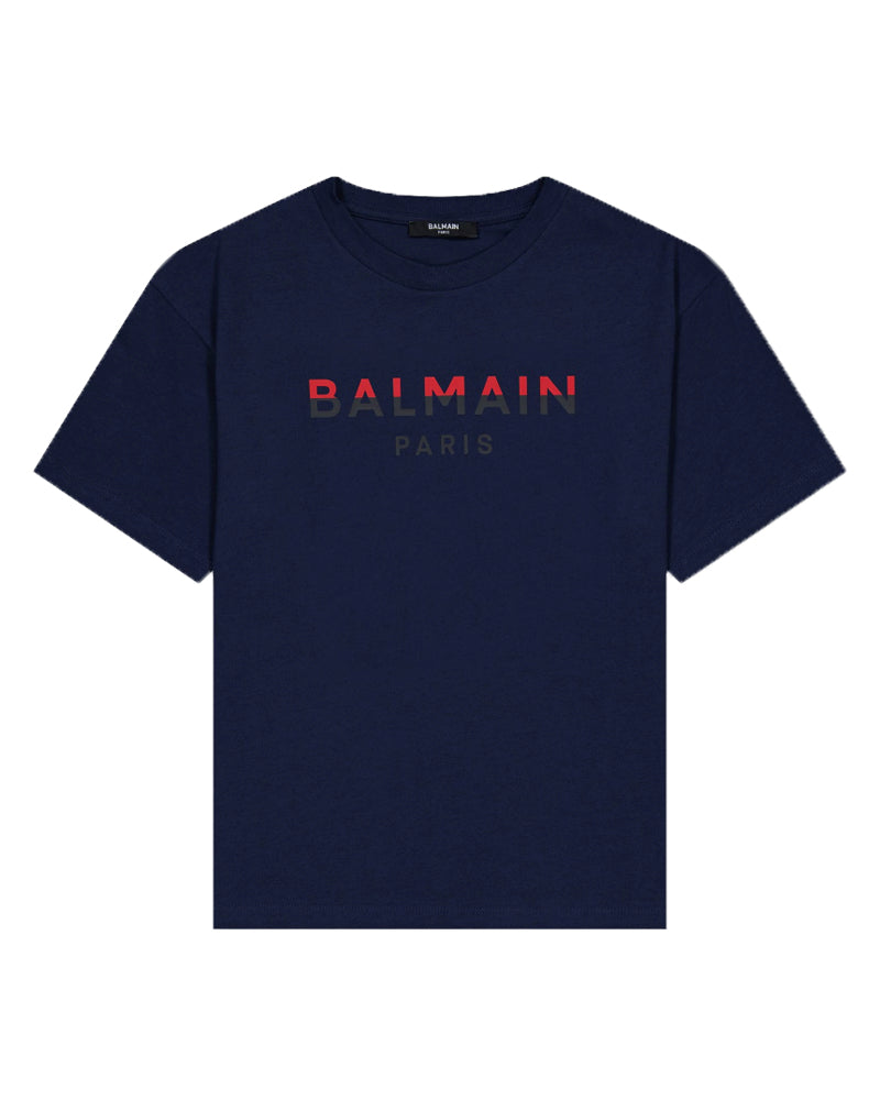 Balmain Boys Logo Navy T-Shirt - Designer Kids Wear