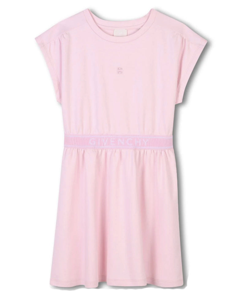 Girls Pink Elasticated Waist Logo Dress