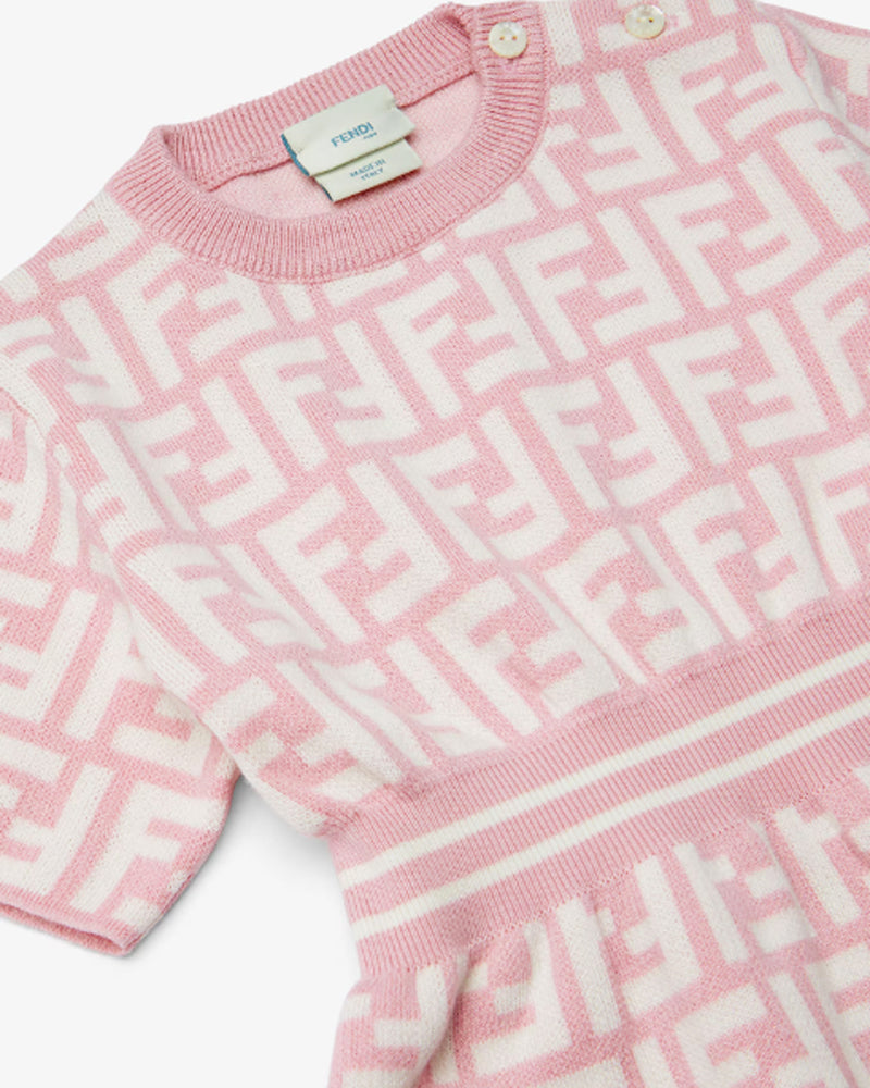 Fendi Kids Baby Girls Pink Knit FF Dress Fendi Kids Baby Girls Pink Knit FF Dress