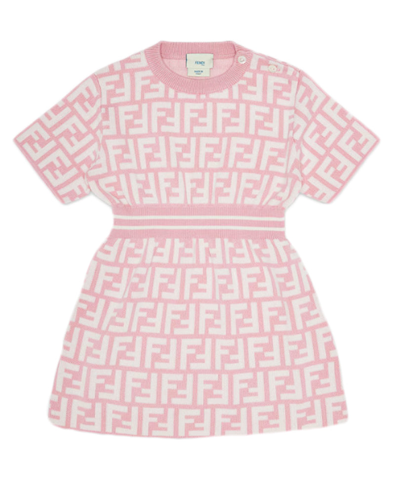 Fendi, Baby Girls Pink Knit FF Dress Fendi, Baby Girls Pink Knit FF Dress