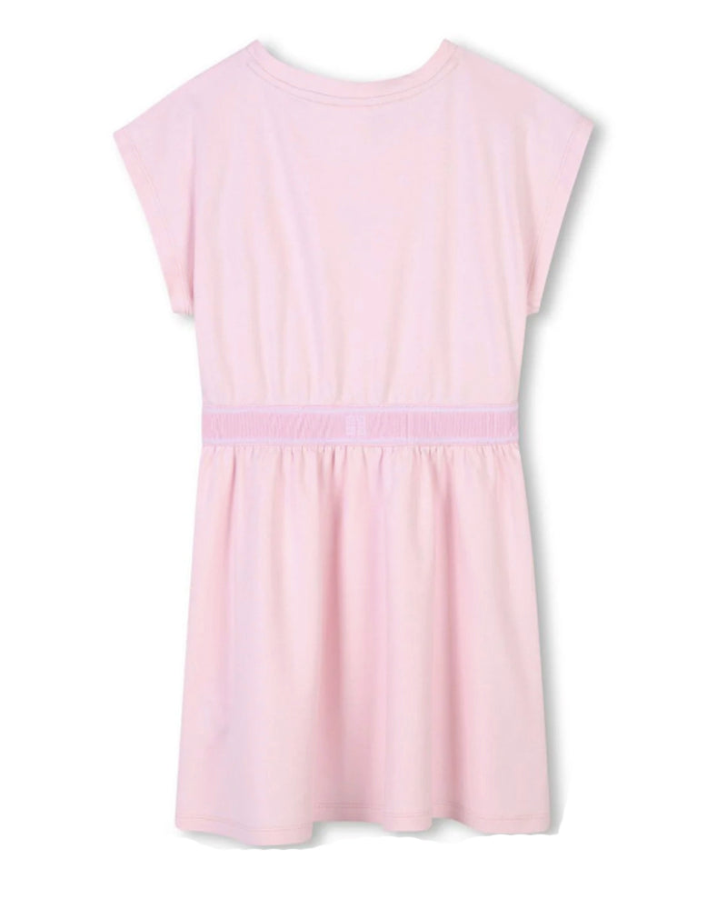 Girls Pink Elasticated Waist Logo Dress