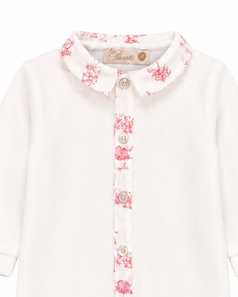 
  
    Pureté
  
    Du
  
    Bébé
  
 Baby Girls Pink/Ivory Toile De Jouy Velour Onesie