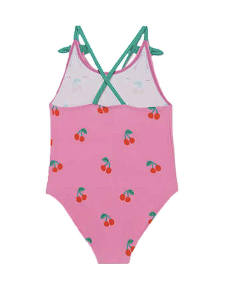 Girls Pink Cherry Print Swimsuit