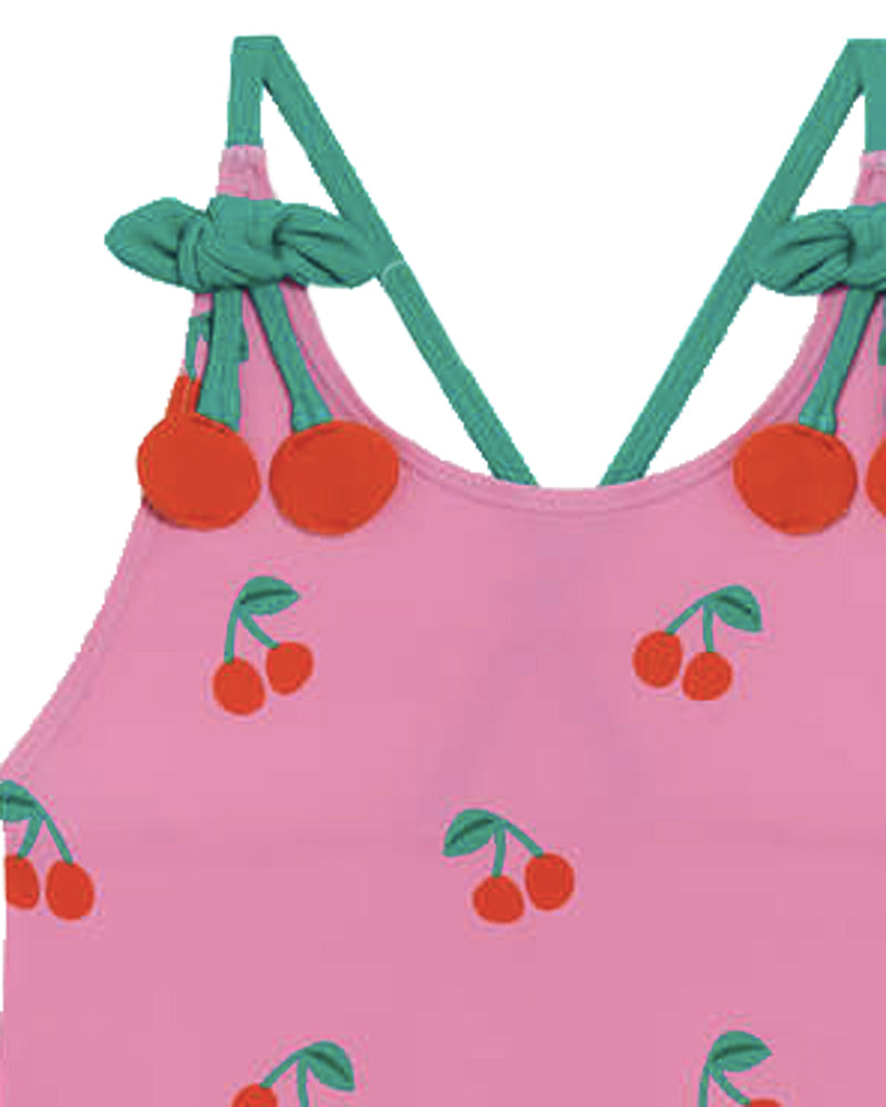 Girls Pink Cherry Print Swimsuit