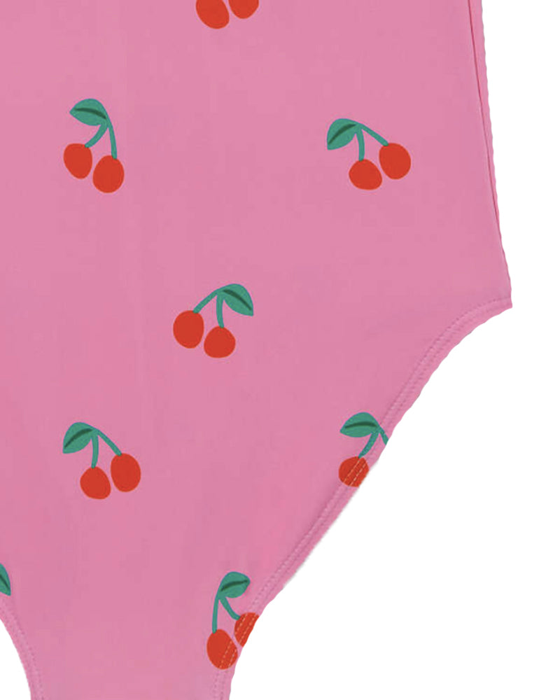 Girls Pink Cherry Print Swimsuit