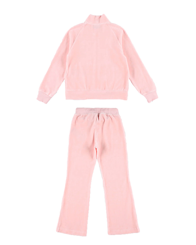 Girls Pink Velvet Teddy Embroidery Tracksuit