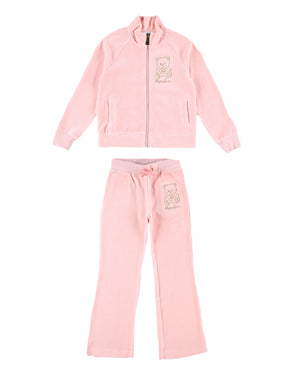 
  
    Moschino
  
 Girls Pink Velvet Teddy Embroidery Tracksuit