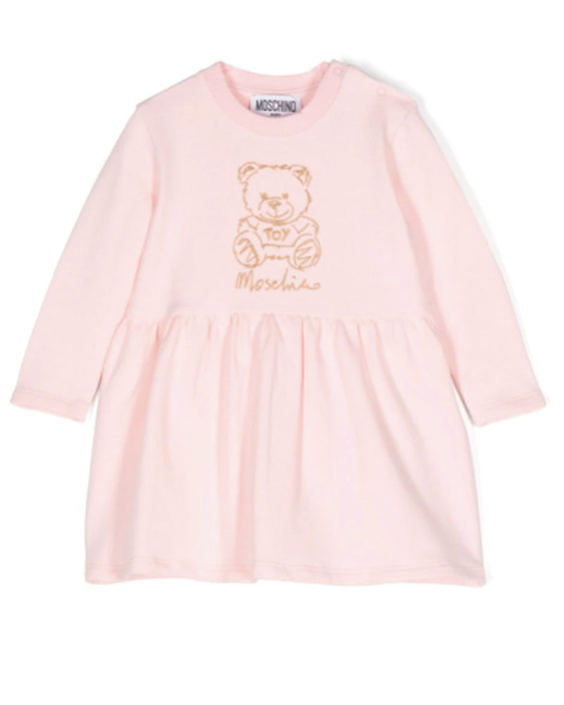 Baby Girls Pink Teddy Embroidery Sweatshirt Dress