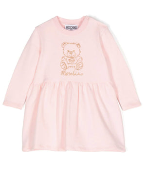 
  
    Moschino
  
 Baby Girls Pink Teddy Embroidery Sweatshirt Dress