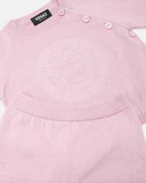 
  
    Versace
  
 Baby Pink Embroidered Medusa Knit Set