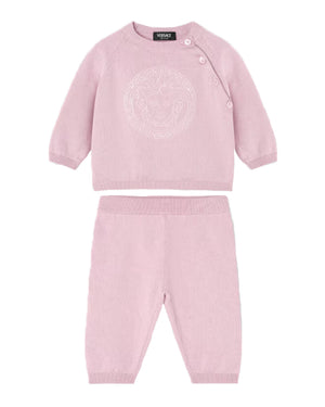 
  
    Versace
  
 Baby Pink Embroidered Medusa Knit Set