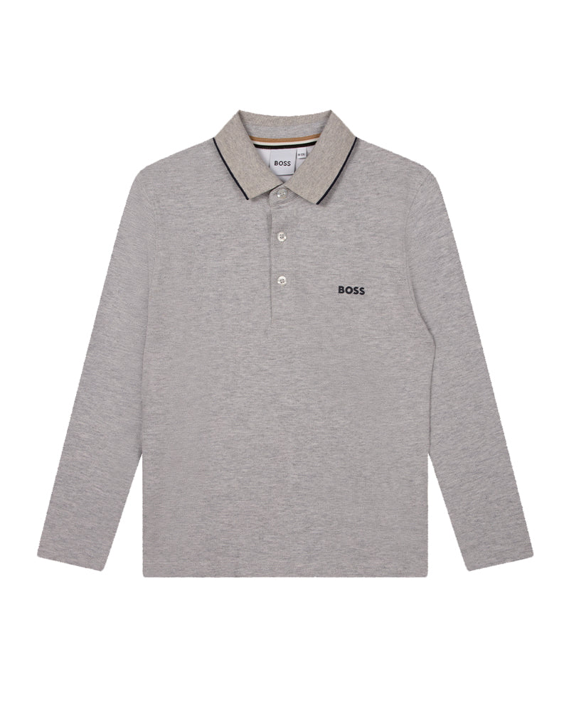 Boys Grey Long Sleeve Polo