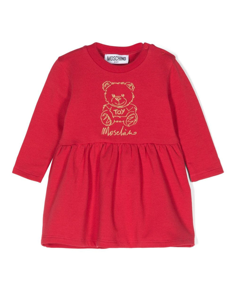 Baby Girls Red Teddy Embroidery Sweatshirt Dress