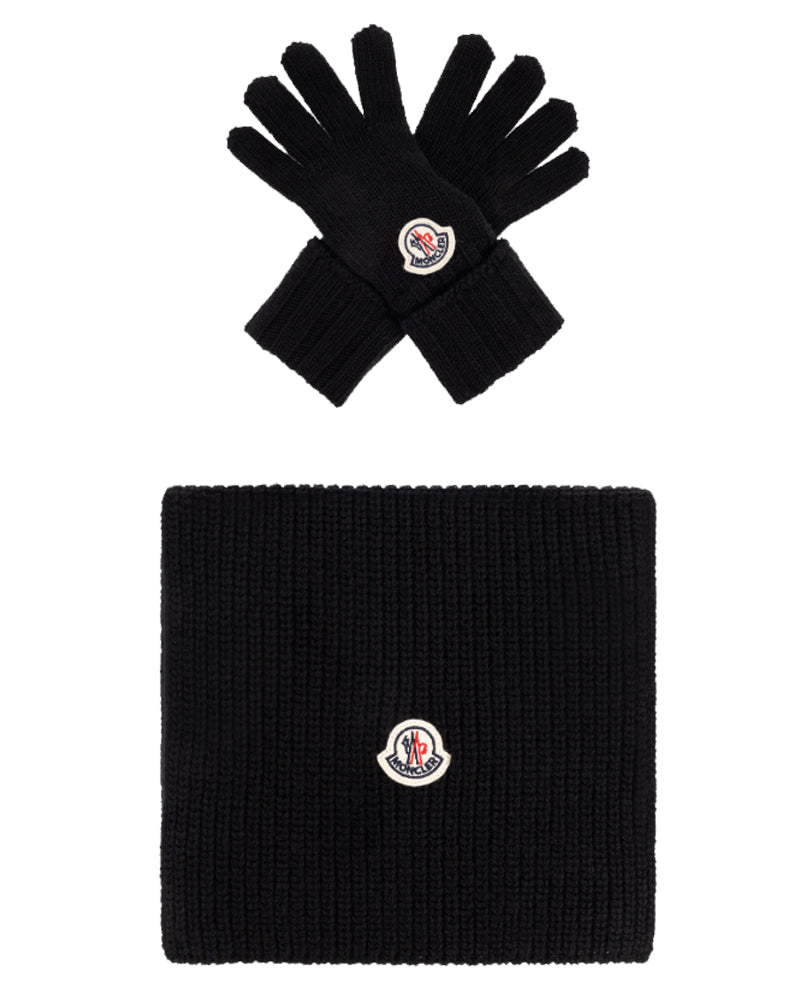 Moncler Kids Black Knit Gloves & Scarf Set