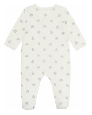 
  
    Petit
  
    Bateau
  
 Baby Girls Ivory Silver Heart Onesie