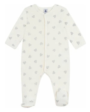
  
    Petit
  
    Bateau
  
 Baby Girls Ivory Silver Heart Onesie