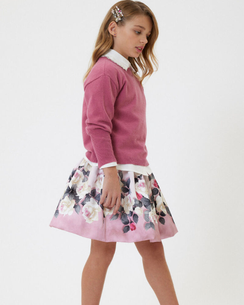 Girls Pink Floral Skirt