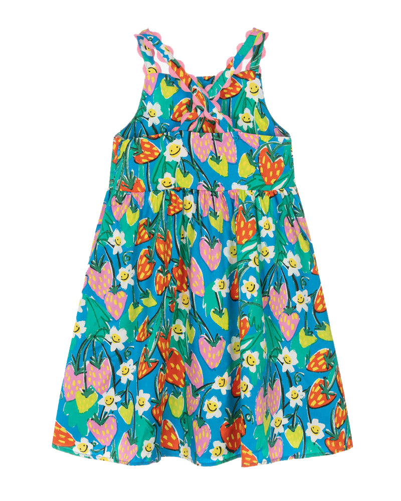 Girls Blue Strawberry Floral Dress