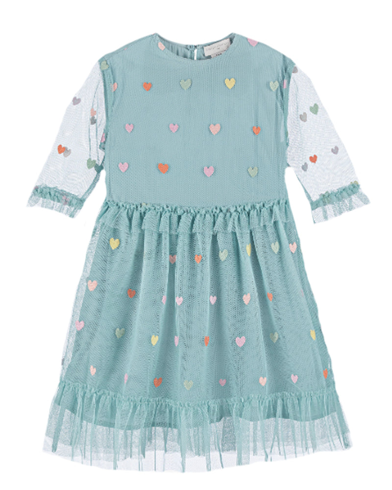 Stella McCartney Kids Girls Green Embro Hearts Tulle Dress