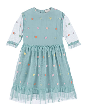 
  
    Stella
  
    Mccartney
  
    Kids
  
 Girls Green Embro Hearts Tulle Dress