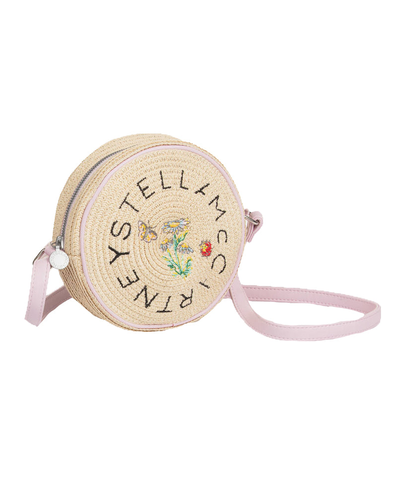 Girls Beige Straw Logo Bag