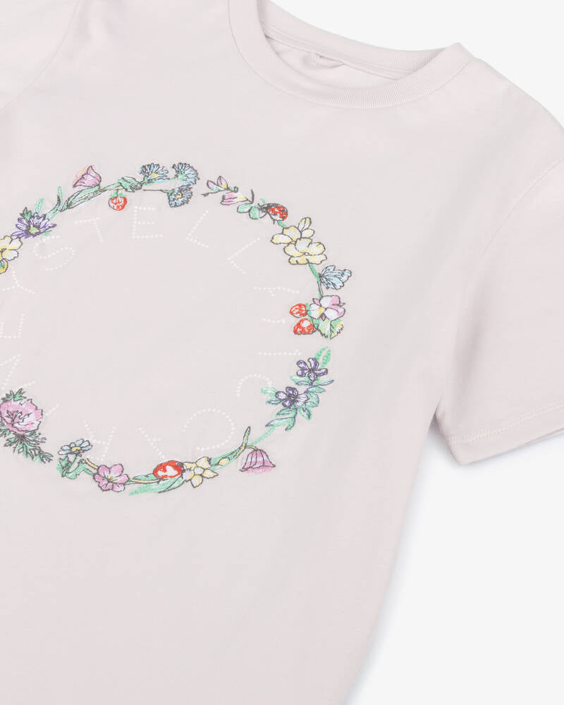 Girls Purple Embroiderd Flower T-Shirt