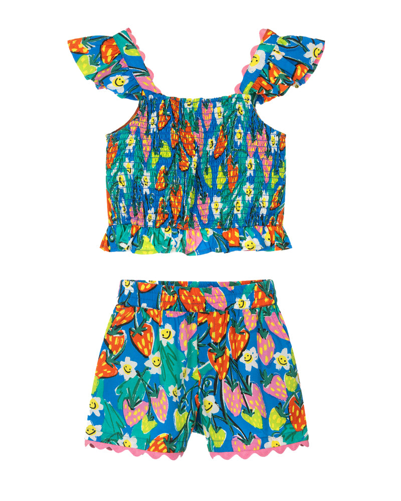 Girls Blue Strawberry Floral Set