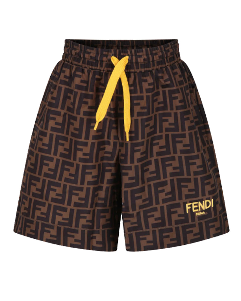 Boys Brown Logo FF Swim Shorts