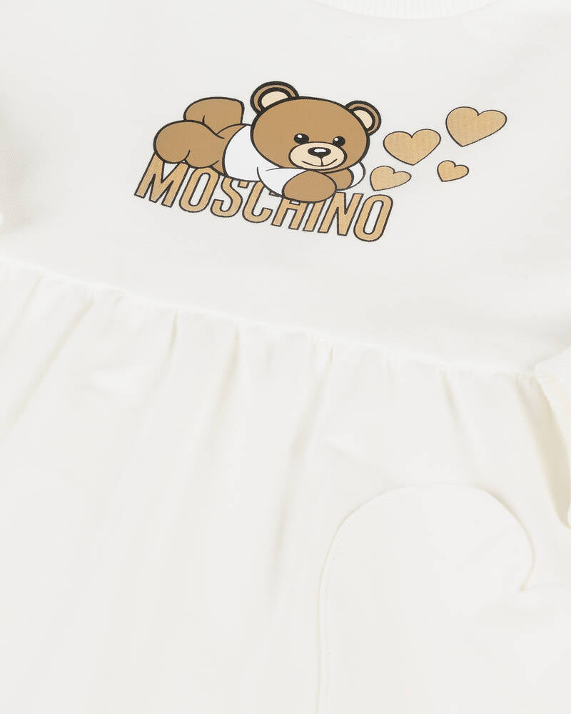 Baby Girls White Lovely Teddy Bear Sweatshirt Dress