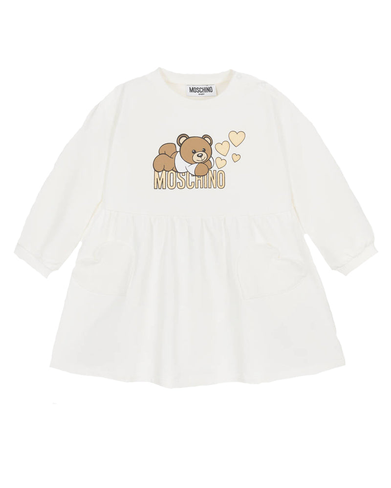 Moschino Baby Girls White Lovely Teddy Bear Sweatshirt Dress