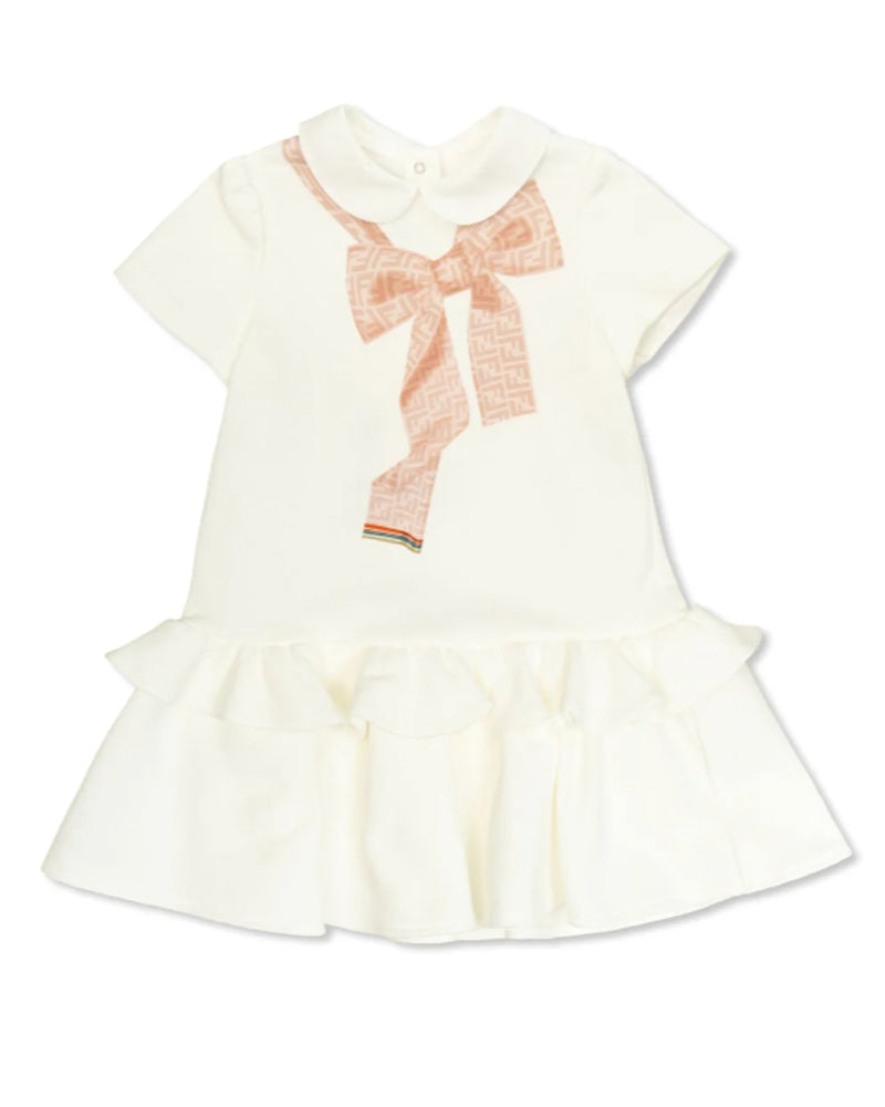 Baby Girls White Ruffle Bow Dress