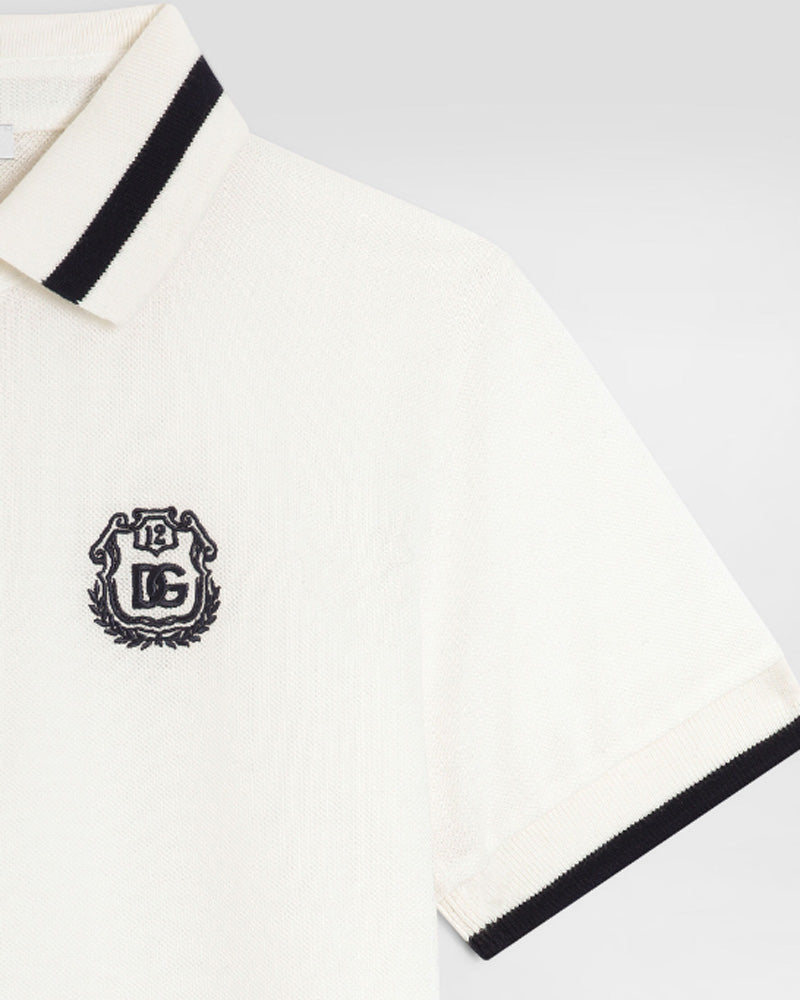
  
    Dolce
  
    &
  
    Gabbana
  
 Boys White DG Crest Piqué Polo