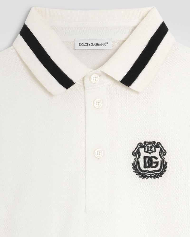 
  
    Dolce
  
    &
  
    Gabbana
  
 Boys White DG Crest Piqué Polo