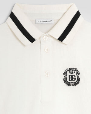 
  
    Dolce
  
    &
  
    Gabbana
  
 Boys White DG Crest Piqué Polo
