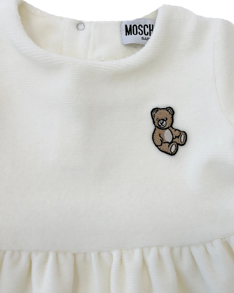 Baby Girls Ivory Velvet Bear Dress