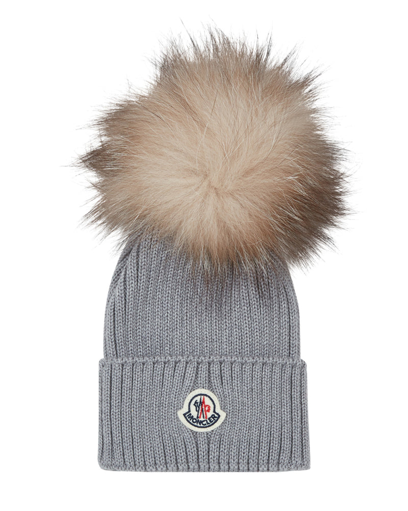 Moncler grey hat with pom pom discount